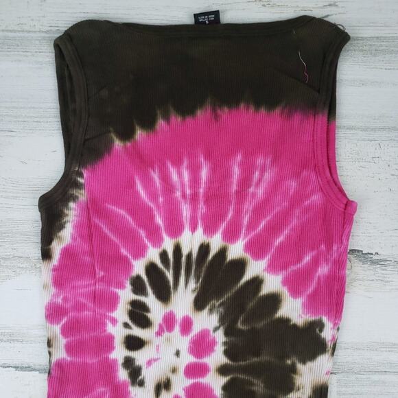 NWOT Point Sportswear Ribbed Tie Dye Pink Brown Spiral Tank Top Size Medium - Picture 6 of 9